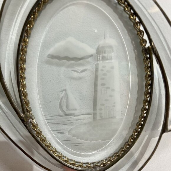 Vintage Clear Etched Lighthouse Sailboat Sea Window Hanging Suncatchers Metal - Picture 3 of 11